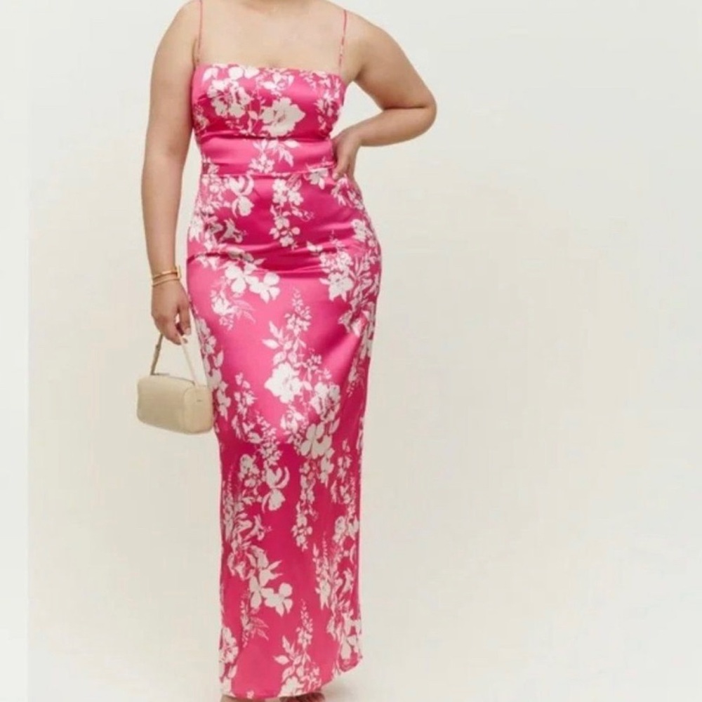 Reformation Frankie Silk Dress in Hothouse: the perfect Barbie maxi